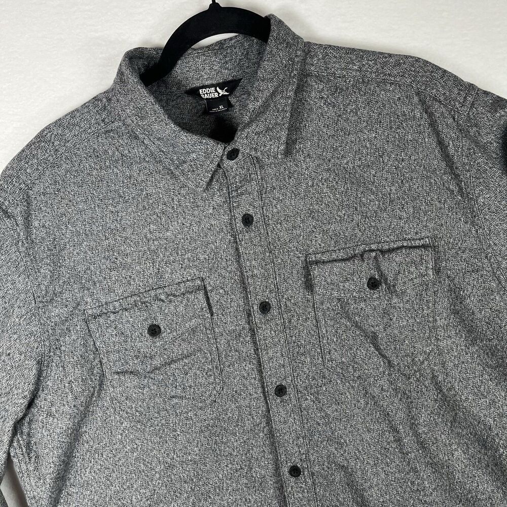 Eddie Bauer Mens XL Gray Heathered Flannel 100% Cotton Long Sleeve Button Up